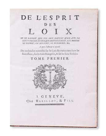 LAW  [MONTESQUIEU, CHARLES DE SECONDAT, Baron de.]  De lEsprit des Loix.  2 vols.  Circa 1748?